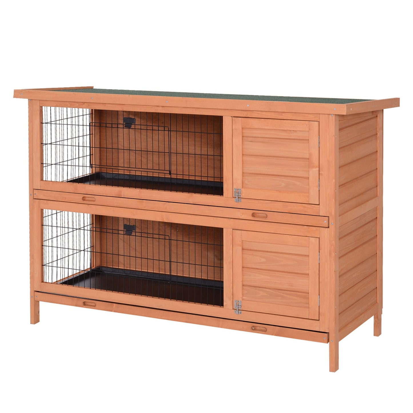 Rabbit Hutch Outdoor Guinea Pig Hutch Bunny Cage with No-Leak Trays, Divider, 136 x 50 x 93cm, Orange