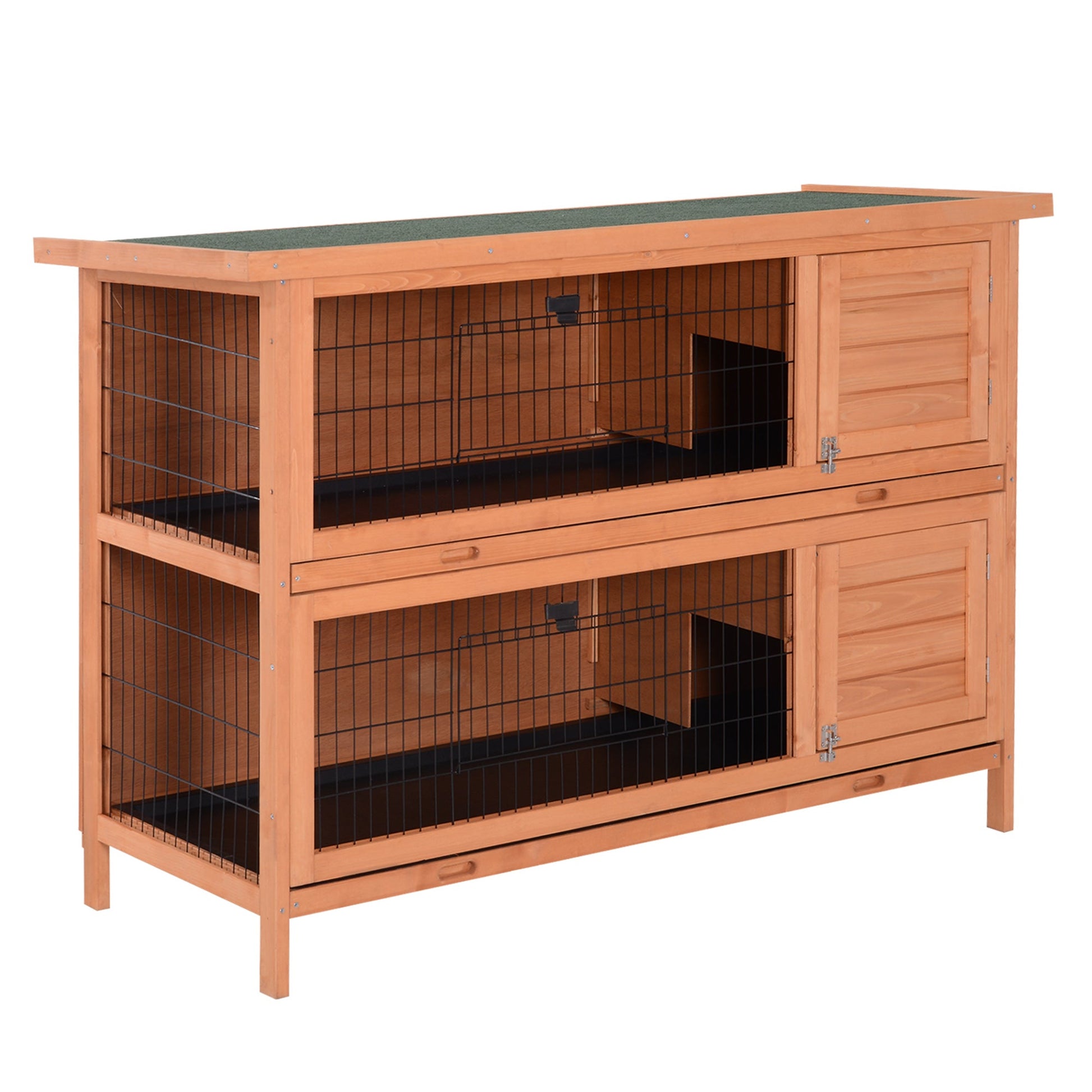 Rabbit Hutch Outdoor Guinea Pig Hutch Bunny Cage with No-Leak Trays, Divider, 136 x 50 x 93cm, Orange