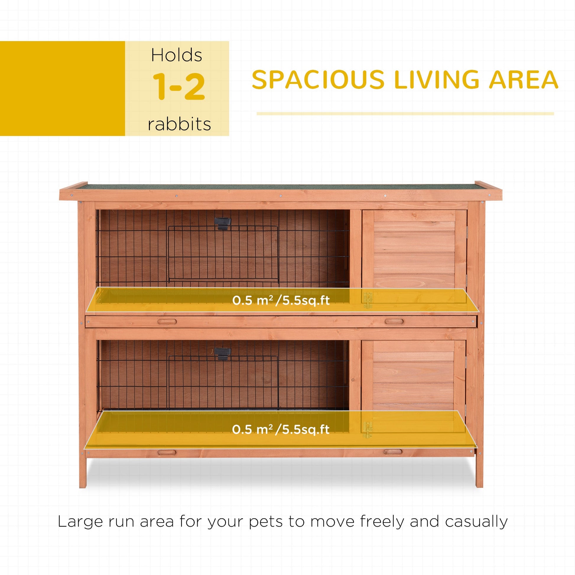 Rabbit Hutch Outdoor Guinea Pig Hutch Bunny Cage with No-Leak Trays, Divider, 136 x 50 x 93cm, Orange