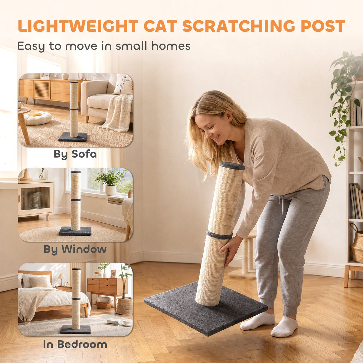 Cat Scratching Post, 80cm Tall Cat Scratch Post with Sisal Rope, Plush Base, Lightweight Claw Scratcher for Indoor Kittens, Dark Grey