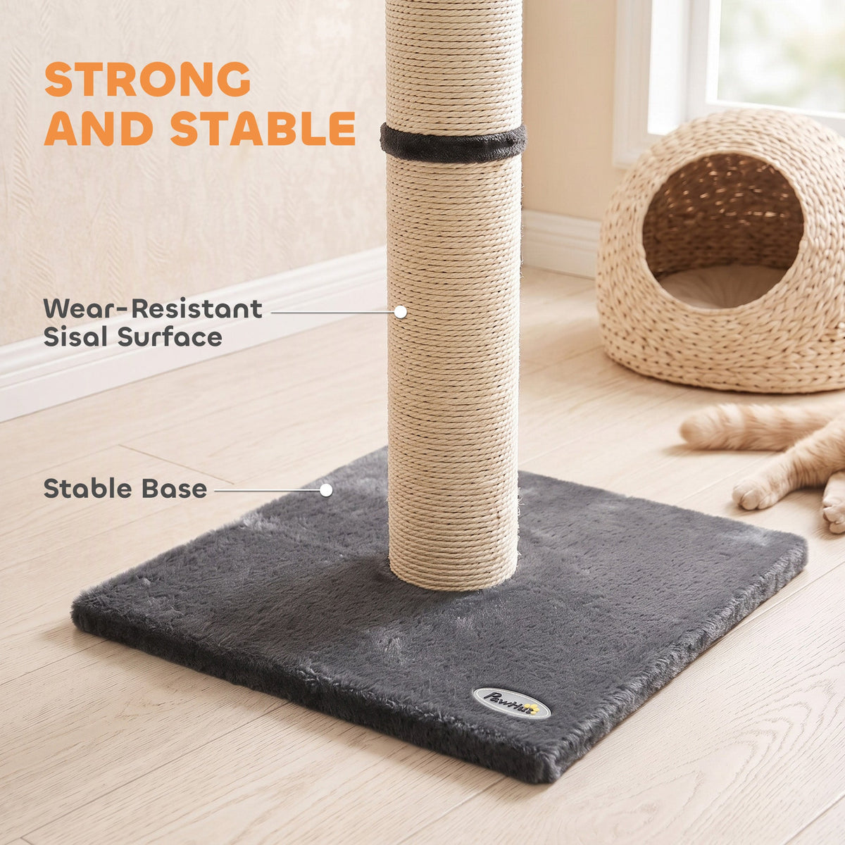 Cat Scratching Post, 80cm Tall Cat Scratch Post with Sisal Rope, Plush Base, Lightweight Claw Scratcher for Indoor Kittens, Dark Grey
