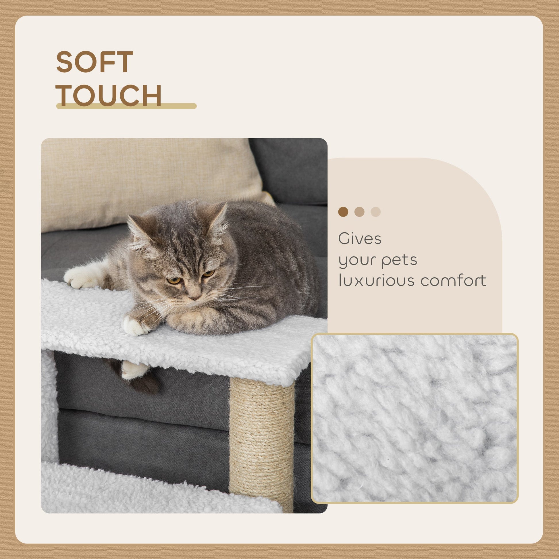 Pet Stair, Cat Tree with 3-step Climb Ladder, Scratching Posts, Platforms, Toy Ball, for Indoor Elderly Cats Kittens, White