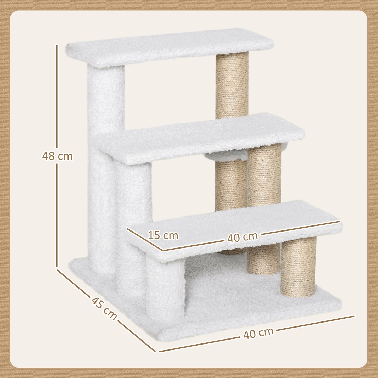 Pet Stair, Cat Tree with 3-step Climb Ladder, Scratching Posts, Platforms, Toy Ball, for Indoor Elderly Cats Kittens, White