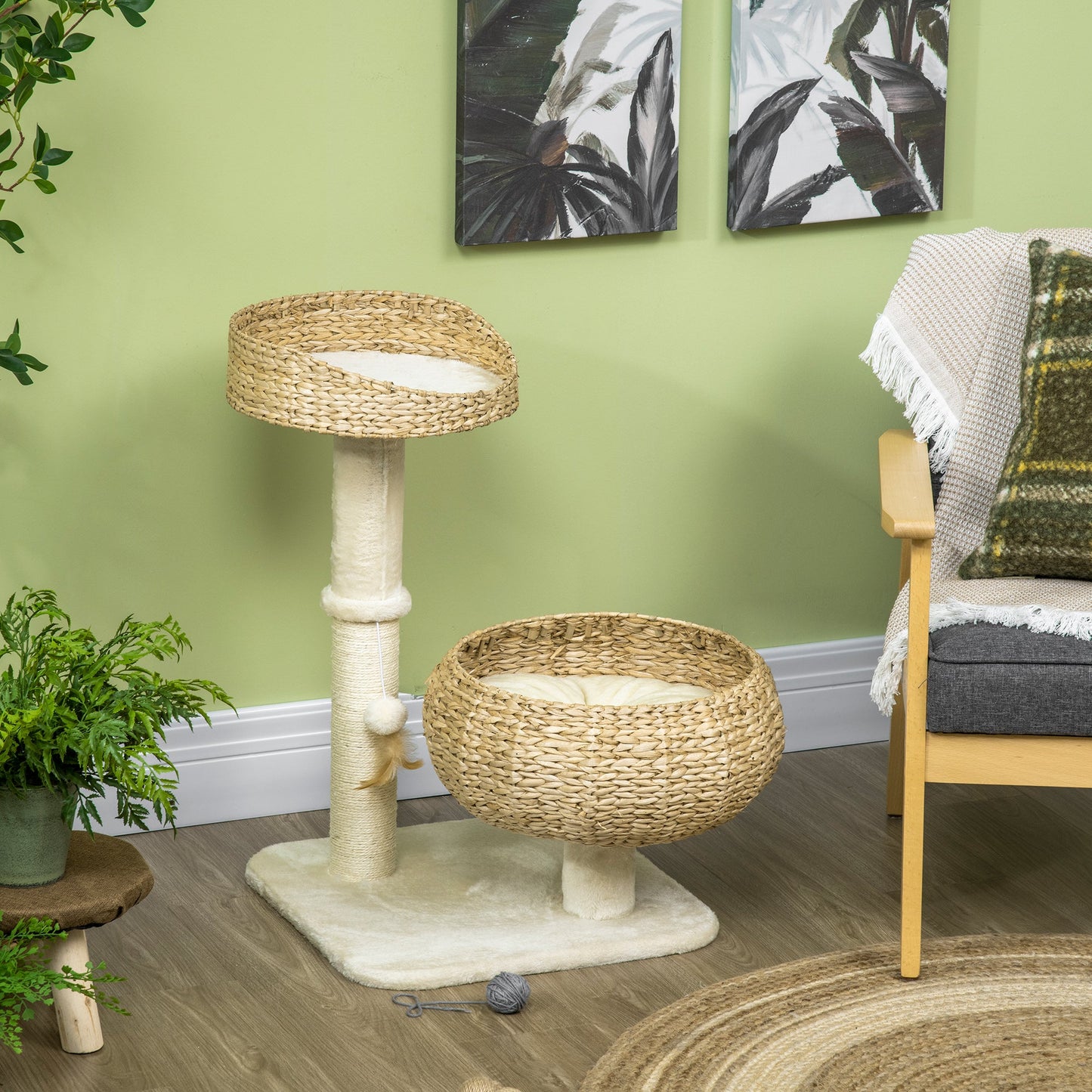 72cm Cat Tree with 2 Beds, Cat Tower with Scratching Post, Toy Ball for for Indoor Kittens - Beige