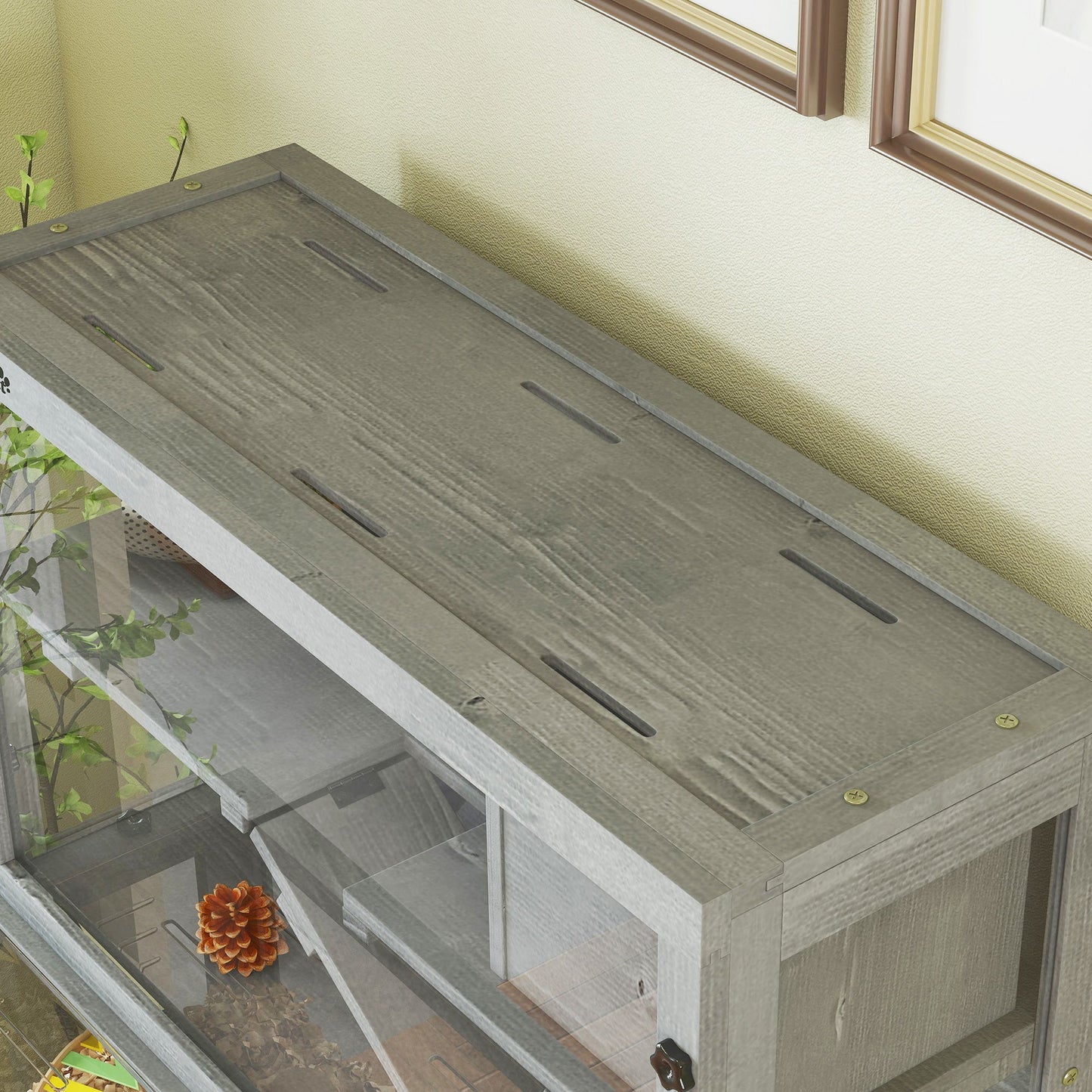 Wooden Hamster Cage, Large Gerbil Cage with Hut, Wheel, Ramps, 3 Tier Small Animal Habitat with Removable Viewing Panels, 80 x 50 x 84 cm, Grey