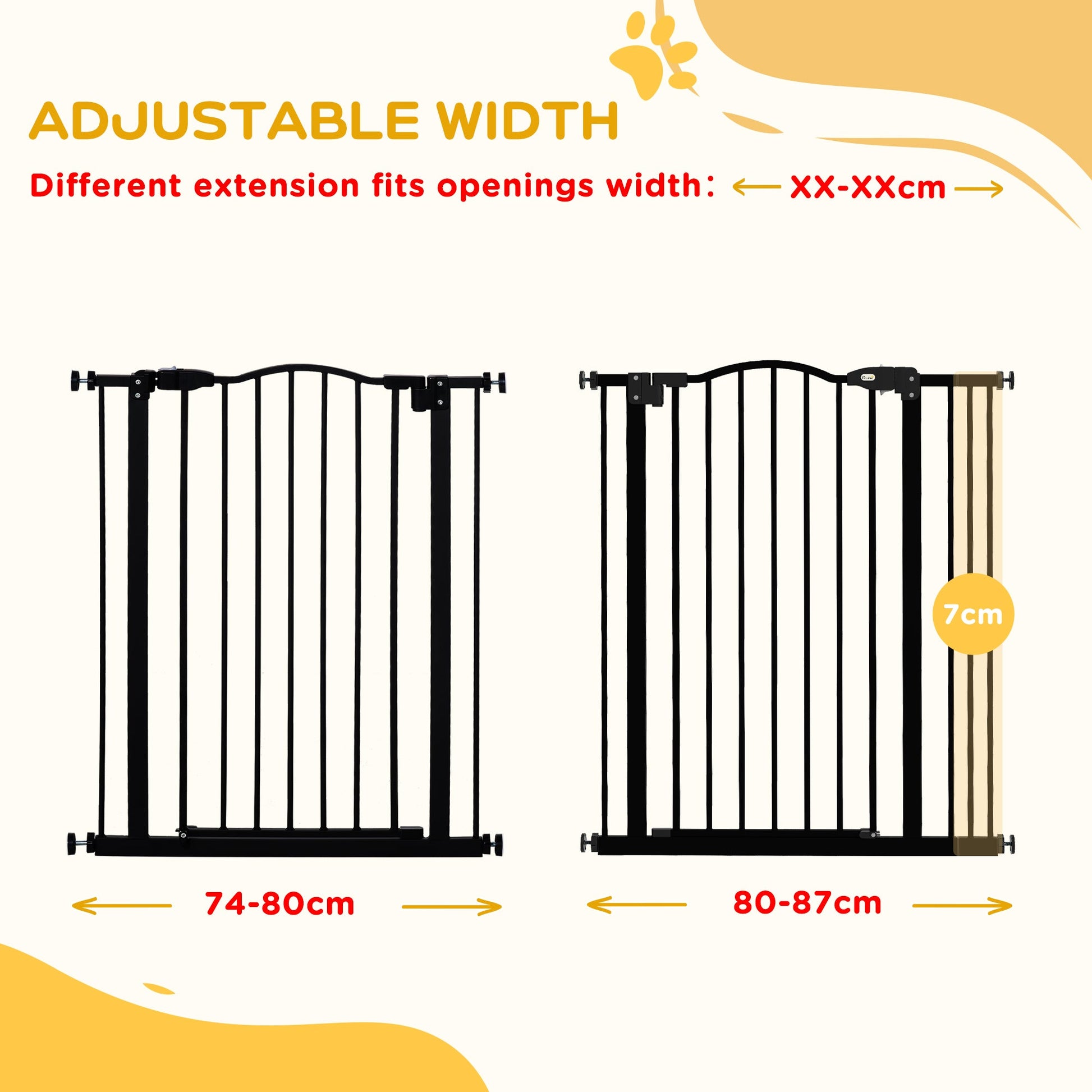 Pressure Fit Dog Stair Gate No Drilling Safety Gate Auto Close for Doorways, Hallways, 74-87cm Adjustable, 94cm Tall, Black