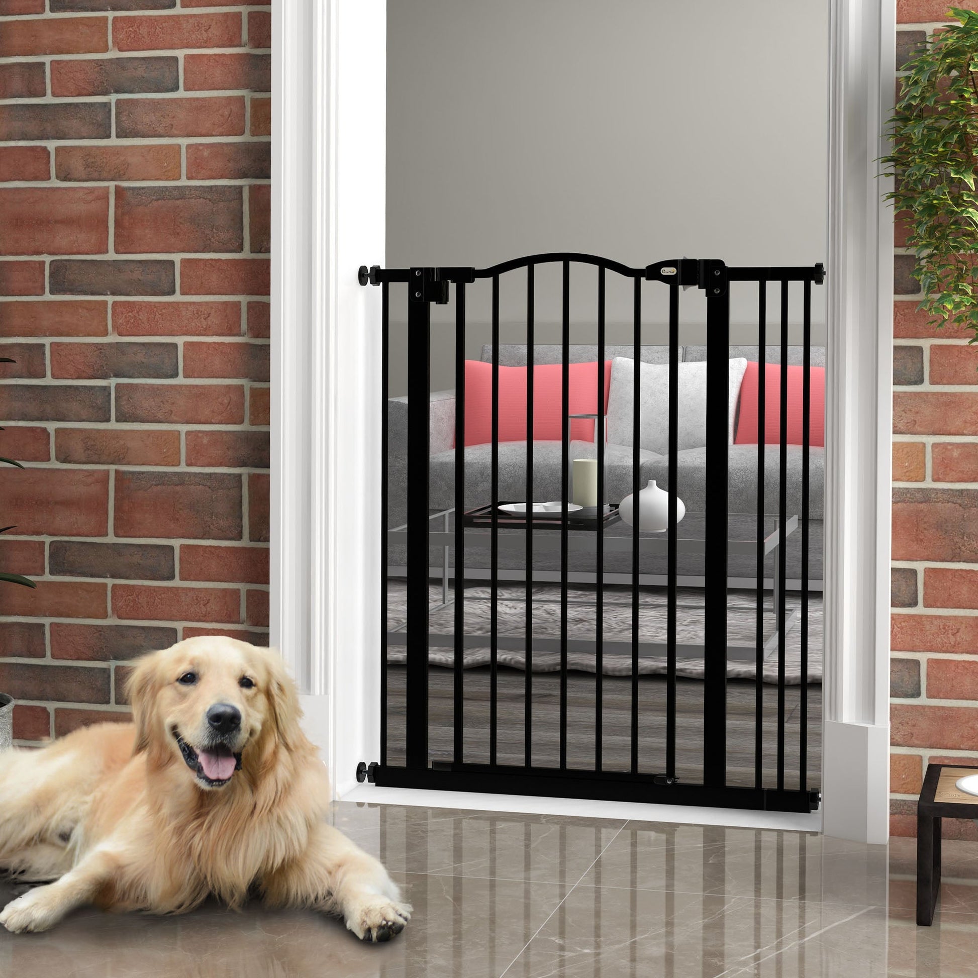 Pressure Fit Dog Stair Gate No Drilling Safety Gate Auto Close for Doorways, Hallways, 74-87cm Adjustable, 94cm Tall, Black