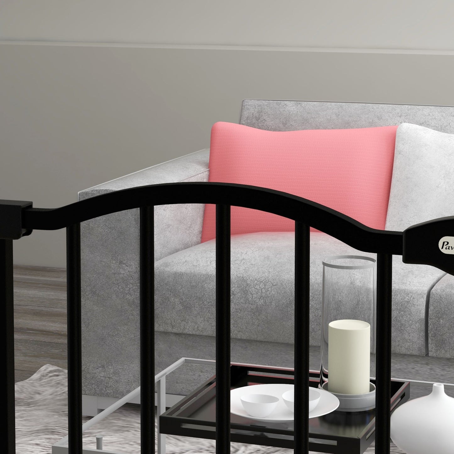 Pressure Fit Dog Stair Gate No Drilling Safety Gate Auto Close for Doorways, Hallways, 74-87cm Adjustable, 94cm Tall, Black