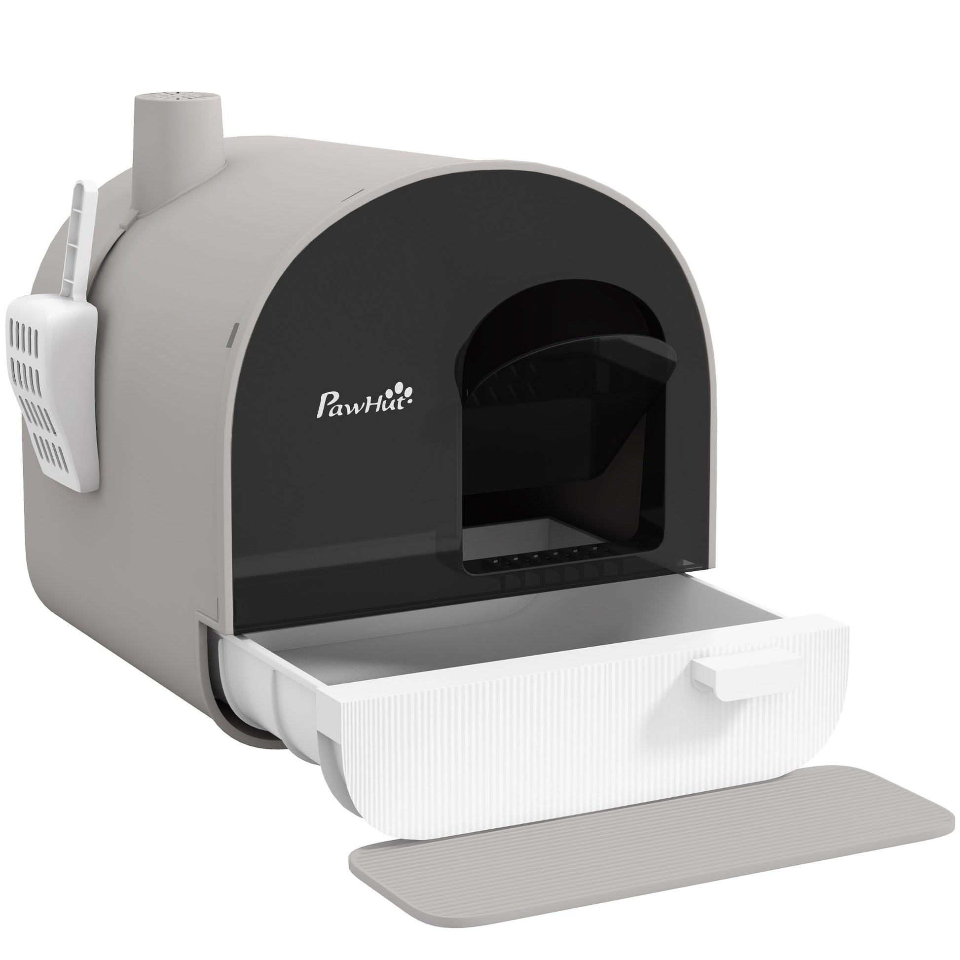 Cat Litter Box Kitten Litter Tray w/ Hood, Scoop, Filter, Flap Door, 43 x 44 x 47cm - Light Grey