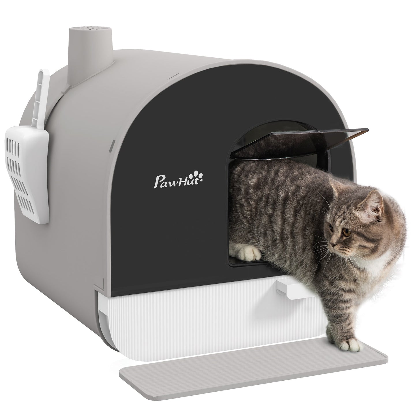 Cat Litter Box Kitten Litter Tray w/ Hood, Scoop, Filter, Flap Door, 43 x 44 x 47cm - Light Grey