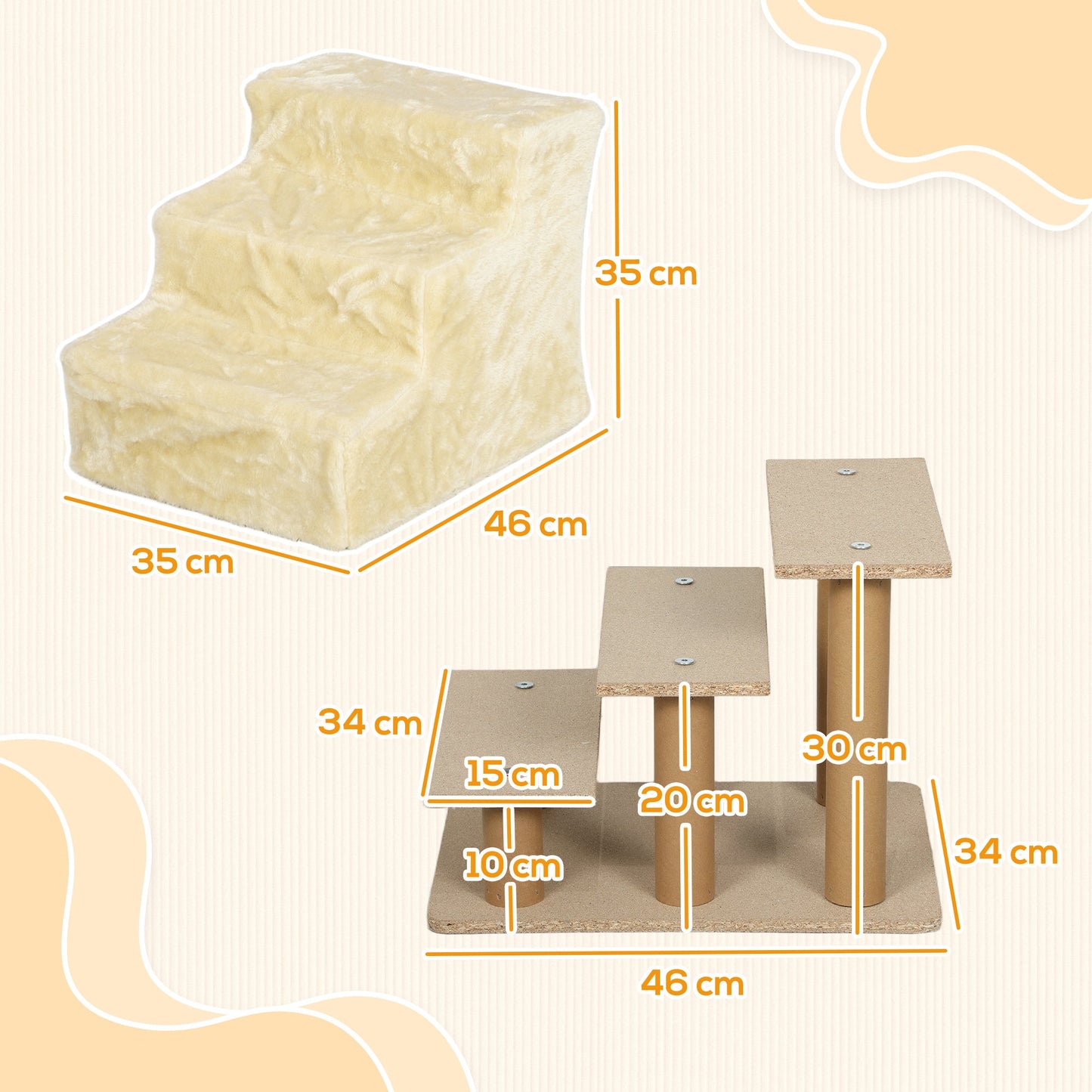 Dog Steps for Sofa, 3 Steps Dog Stairs, Pet Stairs, with Washable Plush Cover, for Small Breeds, Cats - Beige