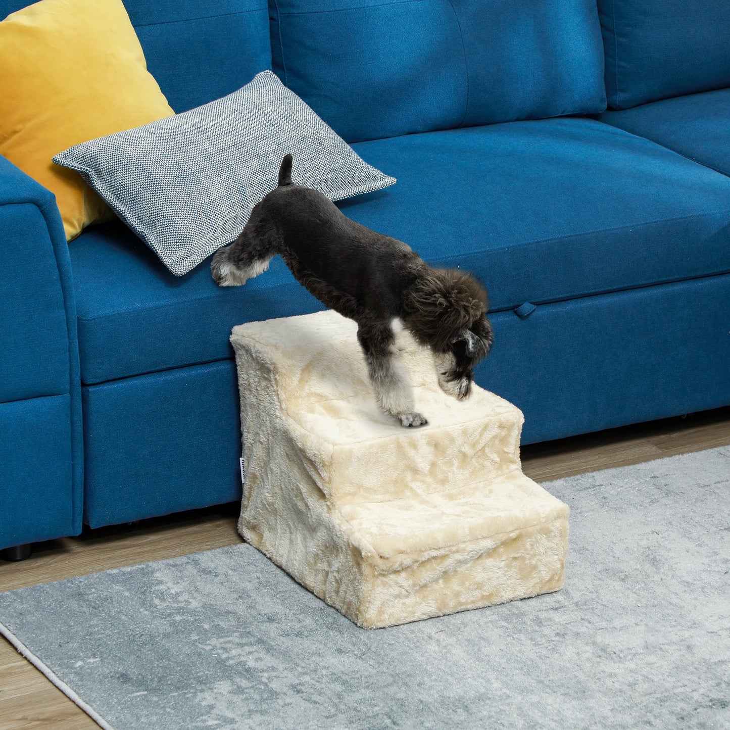 Dog Steps for Sofa, 3 Steps Dog Stairs, Pet Stairs, with Washable Plush Cover, for Small Breeds, Cats - Beige