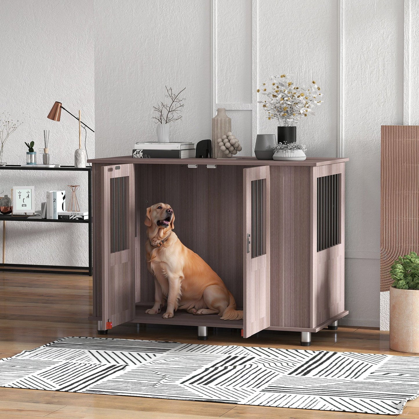 Dog Crate Furniture End Table, Pet Kennel for Extra Large Dogs with Magnetic Door Indoor Animal Cage, Purple, 114 x 60 x 82 cm