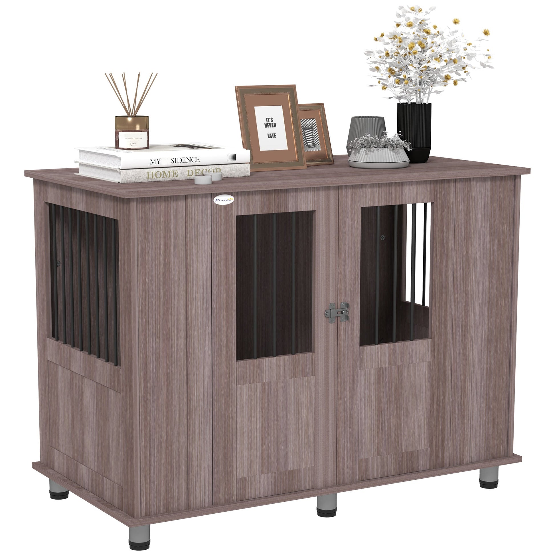 Dog Crate Furniture End Table, Pet Kennel for Extra Large Dogs with Magnetic Door Indoor Animal Cage, Purple, 114 x 60 x 82 cm