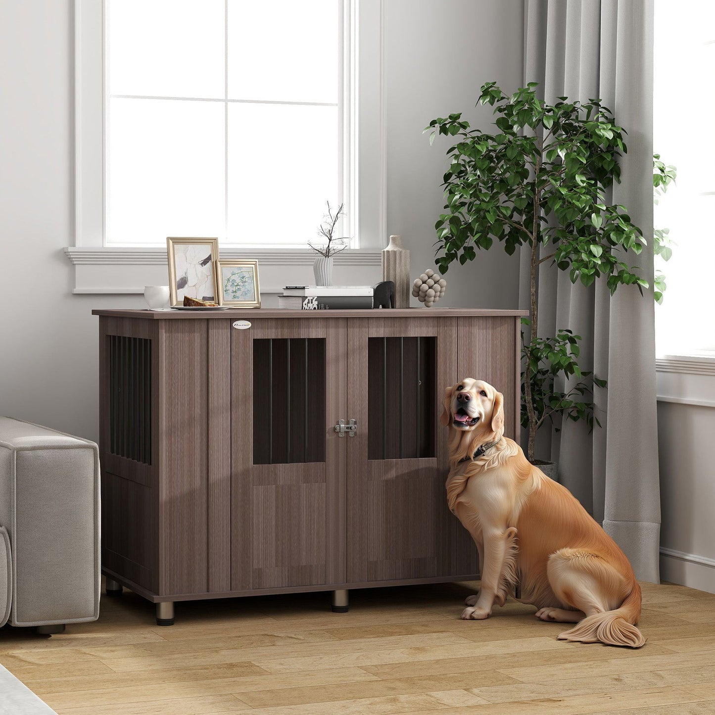 Dog Crate Furniture End Table, Pet Kennel for Extra Large Dogs with Magnetic Door Indoor Animal Cage, Purple, 114 x 60 x 82 cm