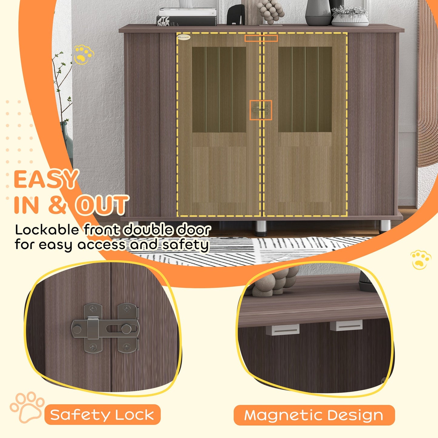 Dog Crate Furniture End Table, Pet Kennel for Extra Large Dogs with Magnetic Door Indoor Animal Cage, Purple, 114 x 60 x 82 cm