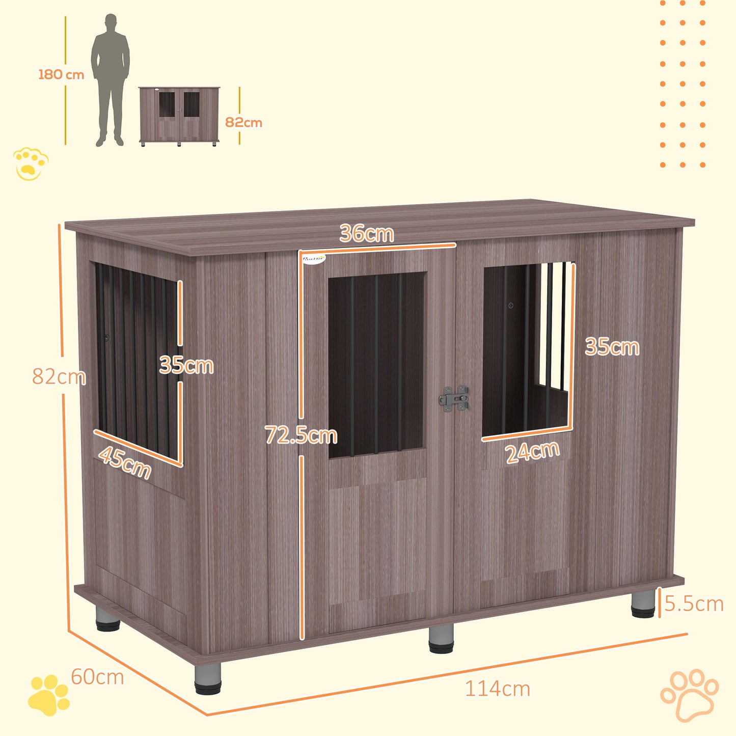 Dog Crate Furniture End Table, Pet Kennel for Extra Large Dogs with Magnetic Door Indoor Animal Cage, Purple, 114 x 60 x 82 cm