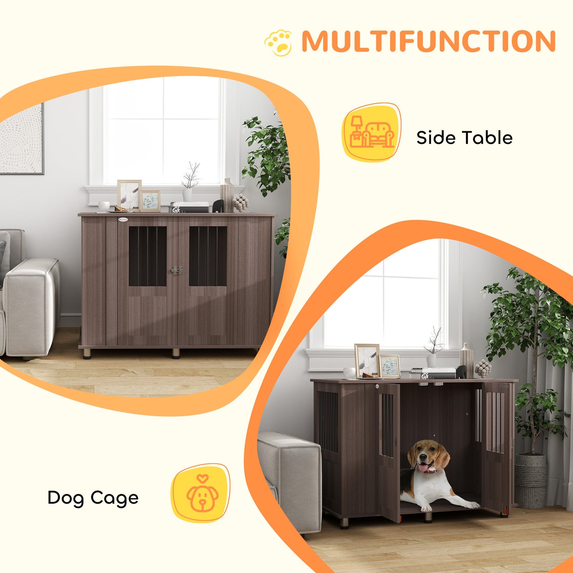 Dog Crate Furniture End Table, Pet Kennel for Extra Large Dogs with Magnetic Door Indoor Animal Cage, Purple, 114 x 60 x 82 cm