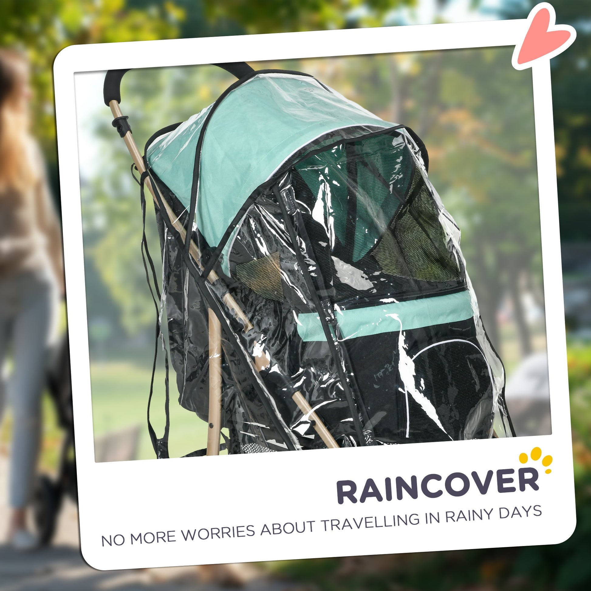 Dog Stroller with Rain Cover, Foldable Dog Pram, 4 Wheels Pet Pushchair with Safety Leashes, for Small, Miniature Dogs, Cats - Green