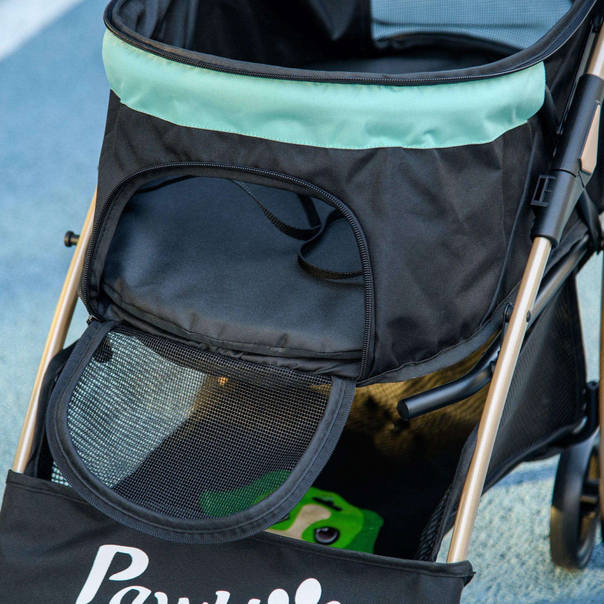 Dog Stroller with Rain Cover, Foldable Dog Pram, 4 Wheels Pet Pushchair with Safety Leashes, for Small, Miniature Dogs, Cats - Green