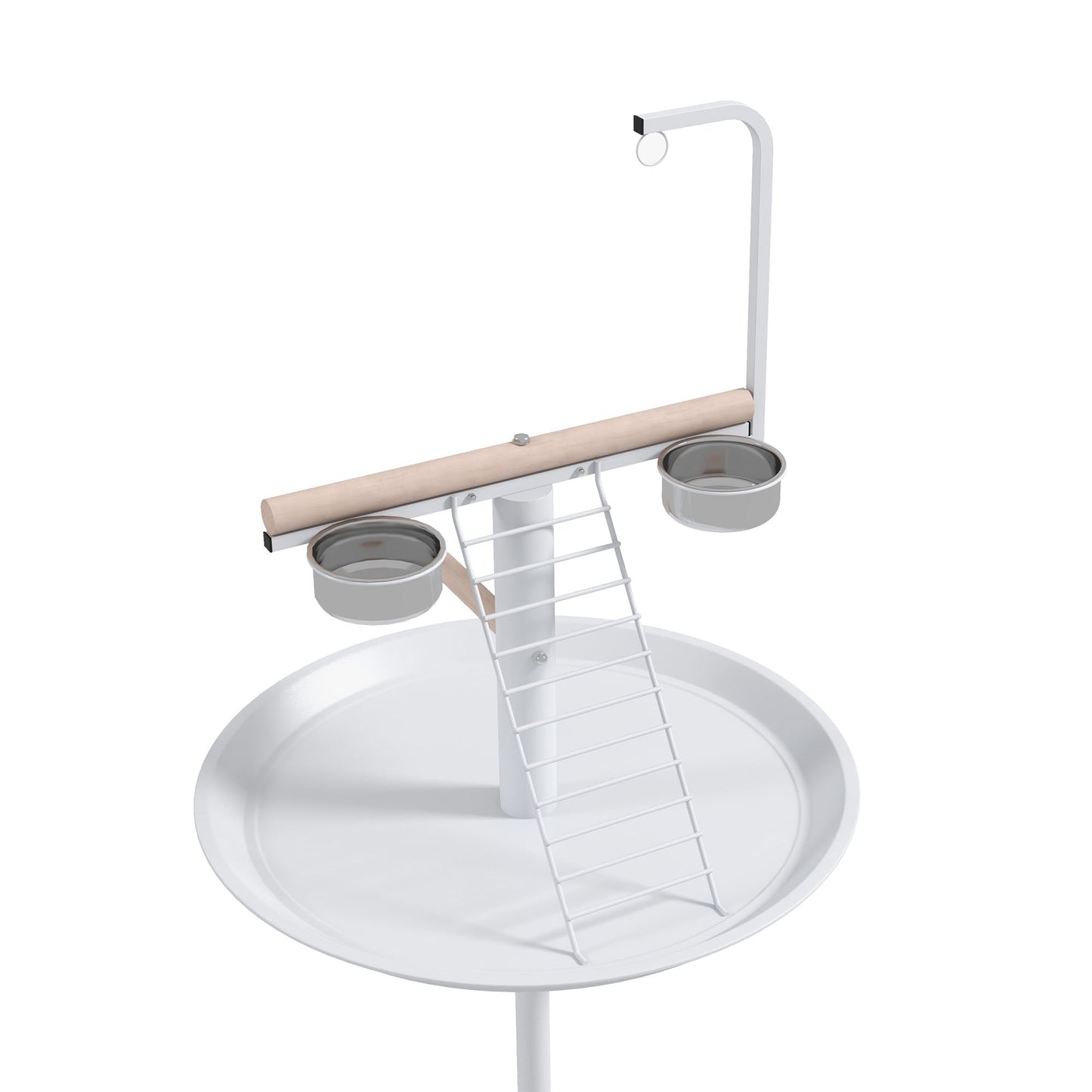 Bird Table, Bird Feeding Station with Wheels, Perches, Stainless Steel Feed Bowls, Round Tray for Indoor - White