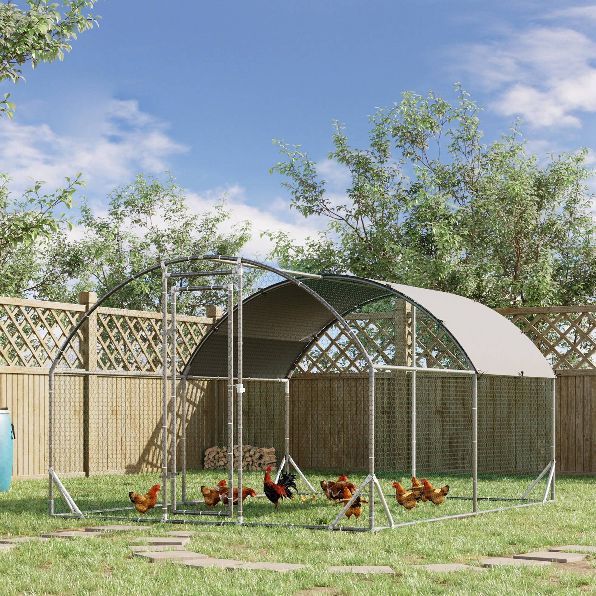 Walk In Chicken Run Galvanised Chicken Coop Hen Poultry House Cage Pet Playpen Garden with Water-Resist Cover, 2.8 x 3.8 x 2m