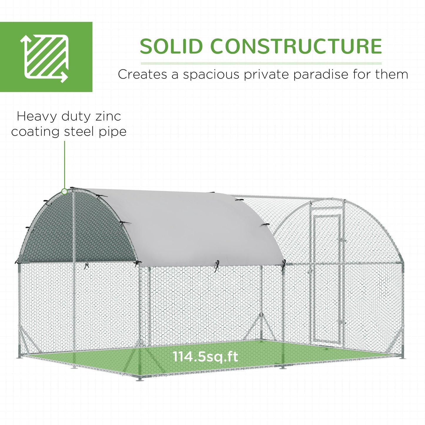 Walk In Chicken Run Galvanised Chicken Coop Hen Poultry House Cage Pet Playpen Garden with Water-Resist Cover, 2.8 x 3.8 x 2m