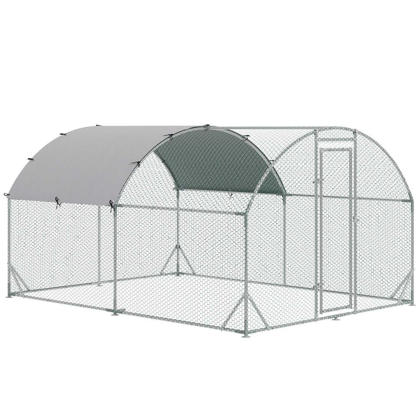 Walk In Chicken Run Galvanised Chicken Coop Hen Poultry House Cage Pet Playpen Garden with Water-Resist Cover, 2.8 x 3.8 x 2m
