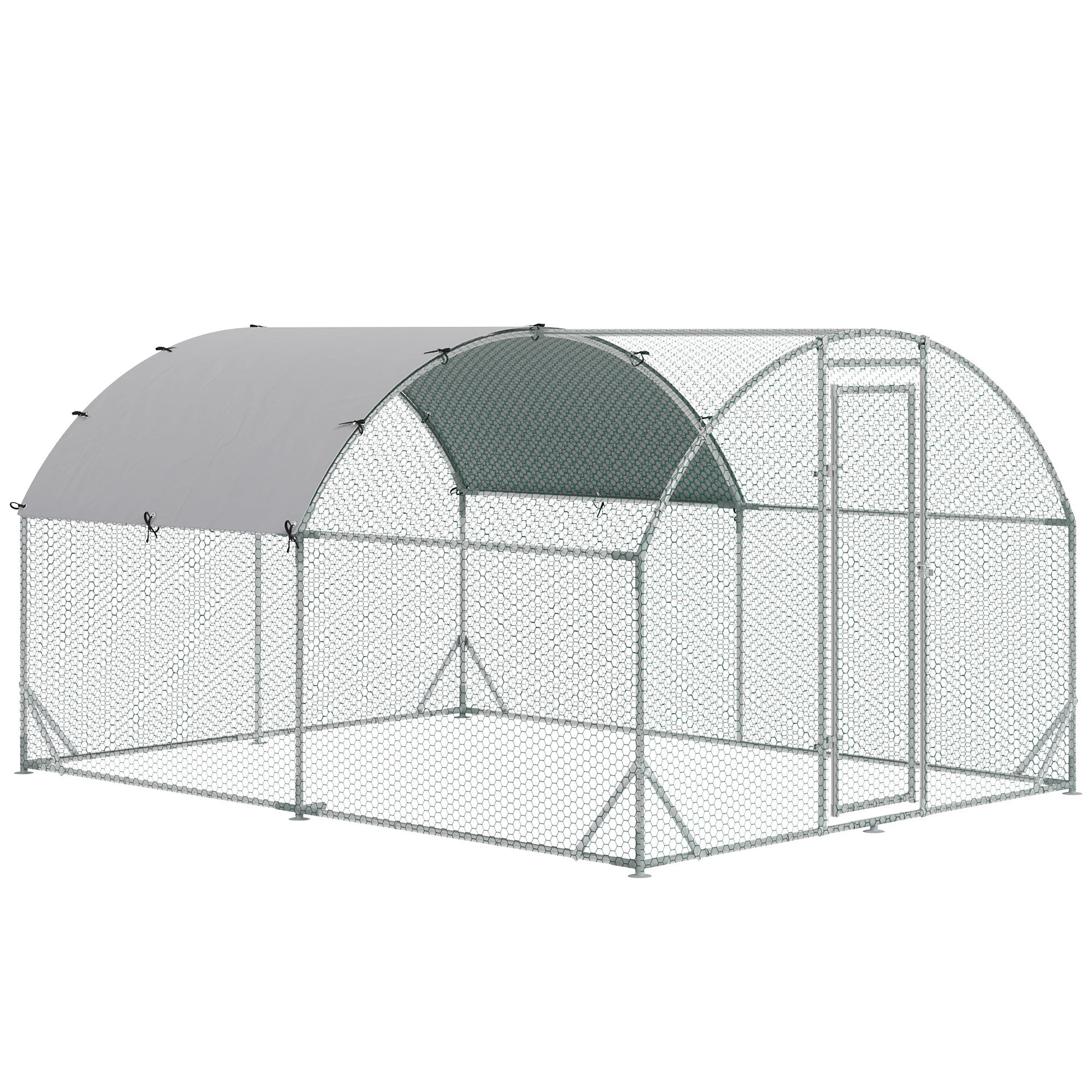 Walk In Chicken Run Galvanised Chicken Coop Hen Poultry House Cage Pet Playpen Garden with Water-Resist Cover, 2.8 x 3.8 x 2m