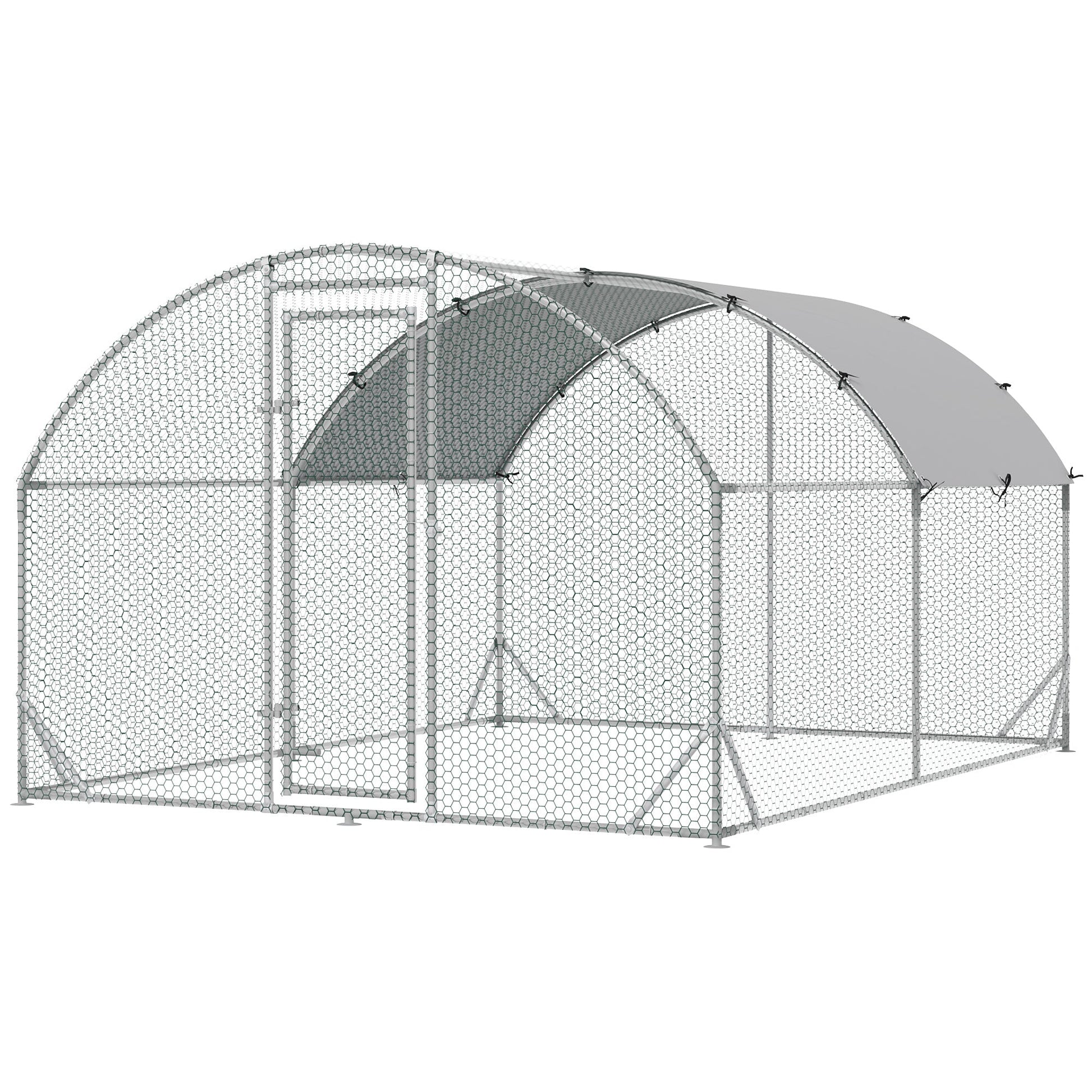 Walk In Chicken Run Galvanised Chicken Coop Hen Poultry House Cage Pet Playpen Garden with Water-Resist Cover, 2.8 x 3.8 x 2m