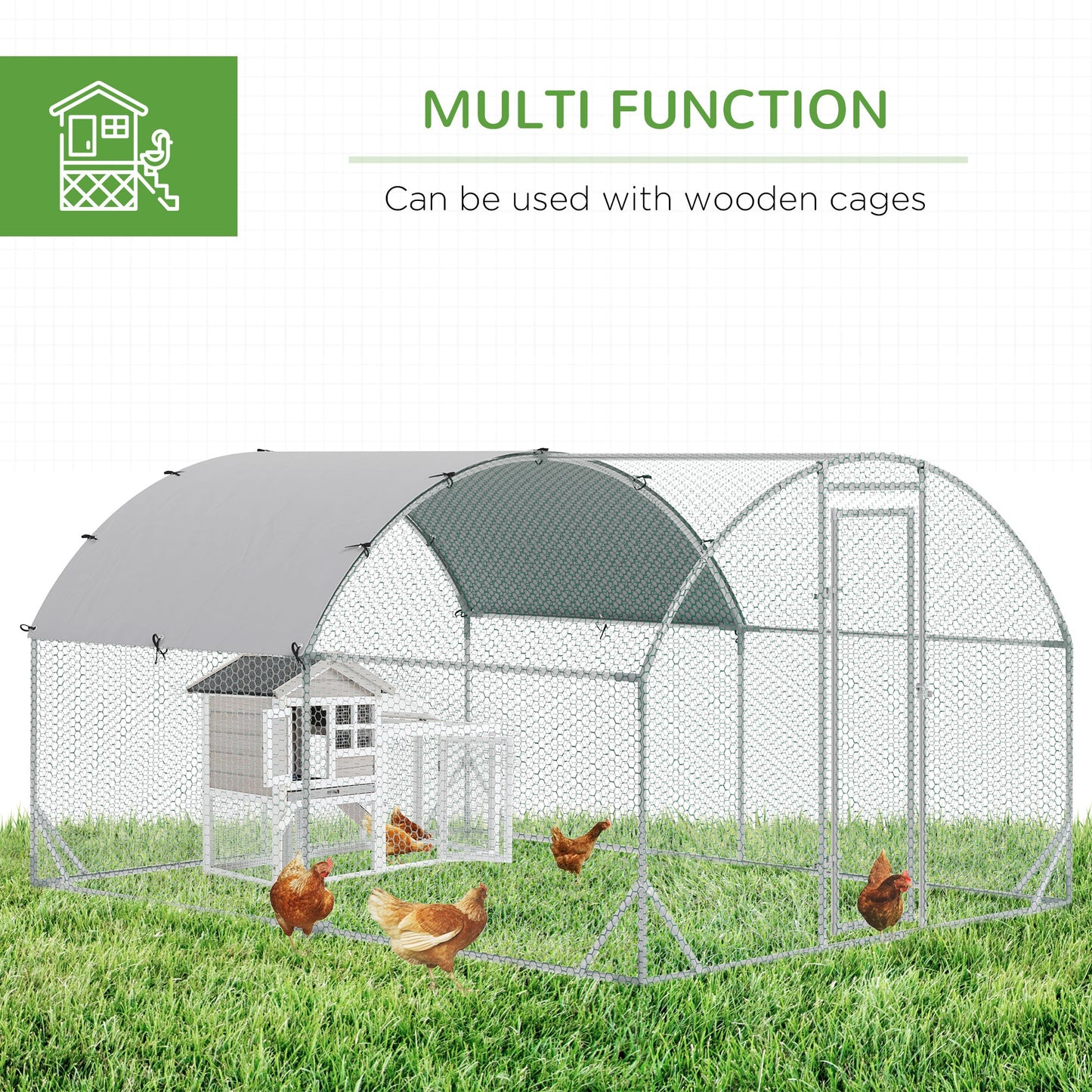 Walk In Chicken Run Galvanised Chicken Coop Hen Poultry House Cage Pet Playpen Garden with Water-Resist Cover, 2.8 x 3.8 x 2m