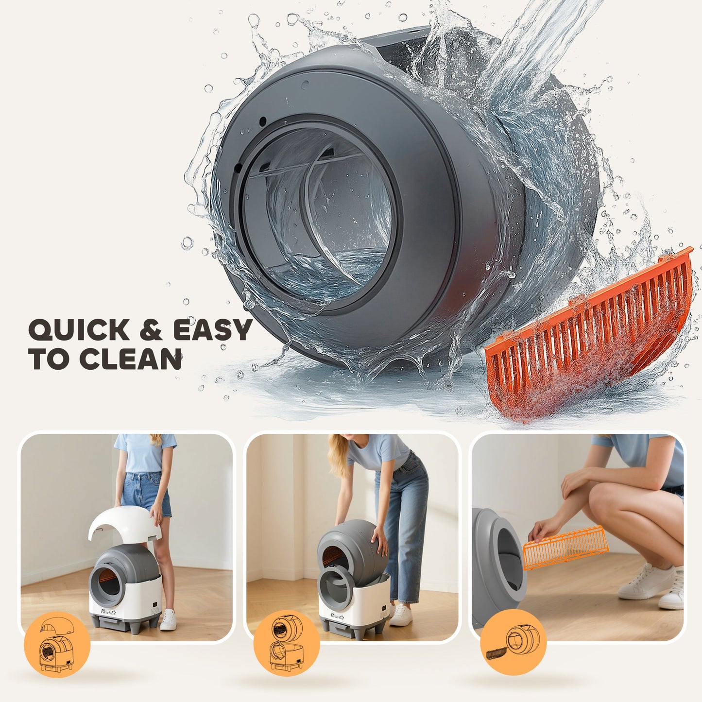 Self Cleaning Cat Litter Tray, 80L Extra Large Automatic Cat Litter Box with APP Control, Safety Protection, Odor Removal, Kitten Smart Toilet with Rubbish Bag for Multiple Kittens