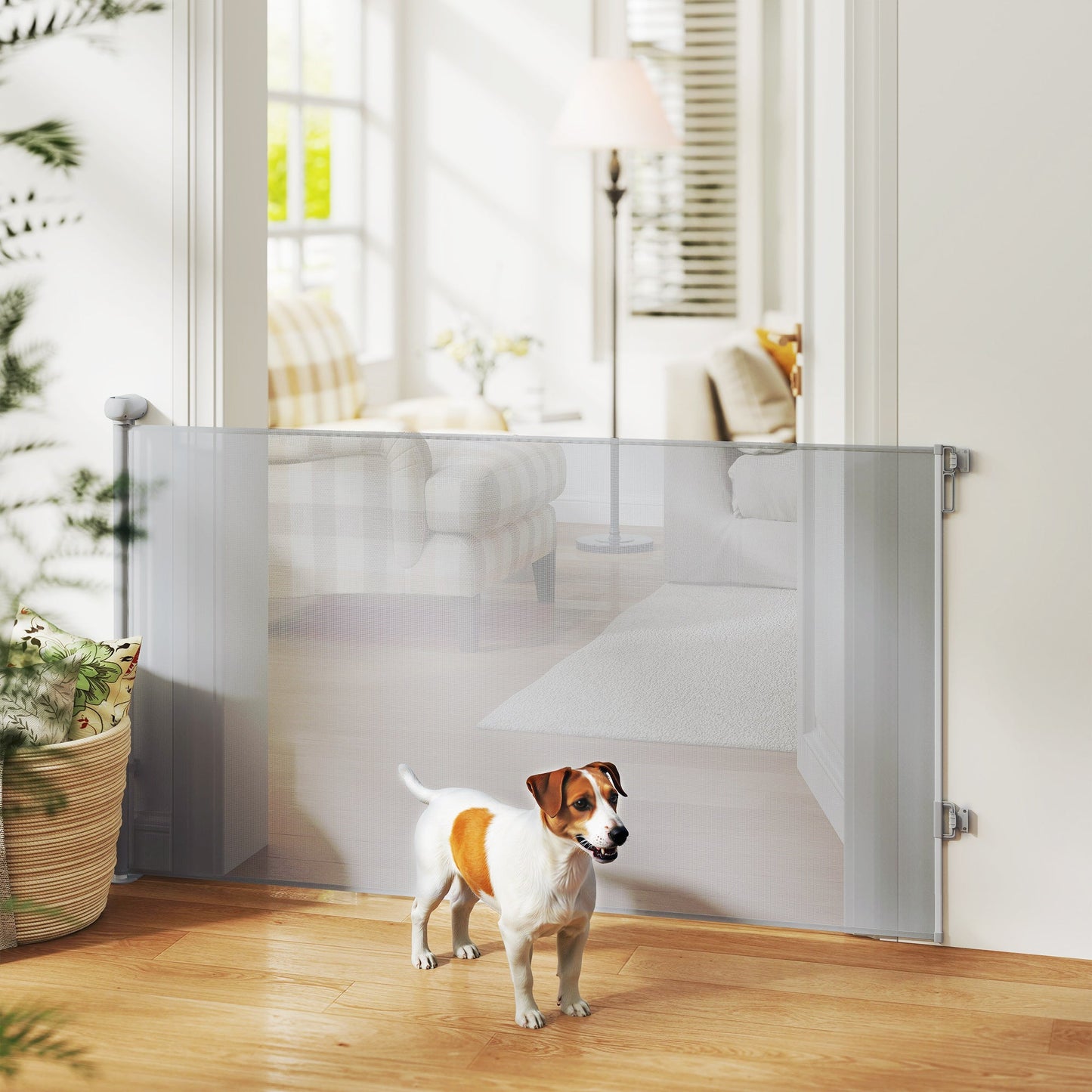 Retractable Stair Gate for Dogs, Extra Wide Dog Gate Extends Up to 140 cm Wide, 86.5 cm Tall, for Doorways, Stairways, Hallways, Indoor and Outdoor, Grey