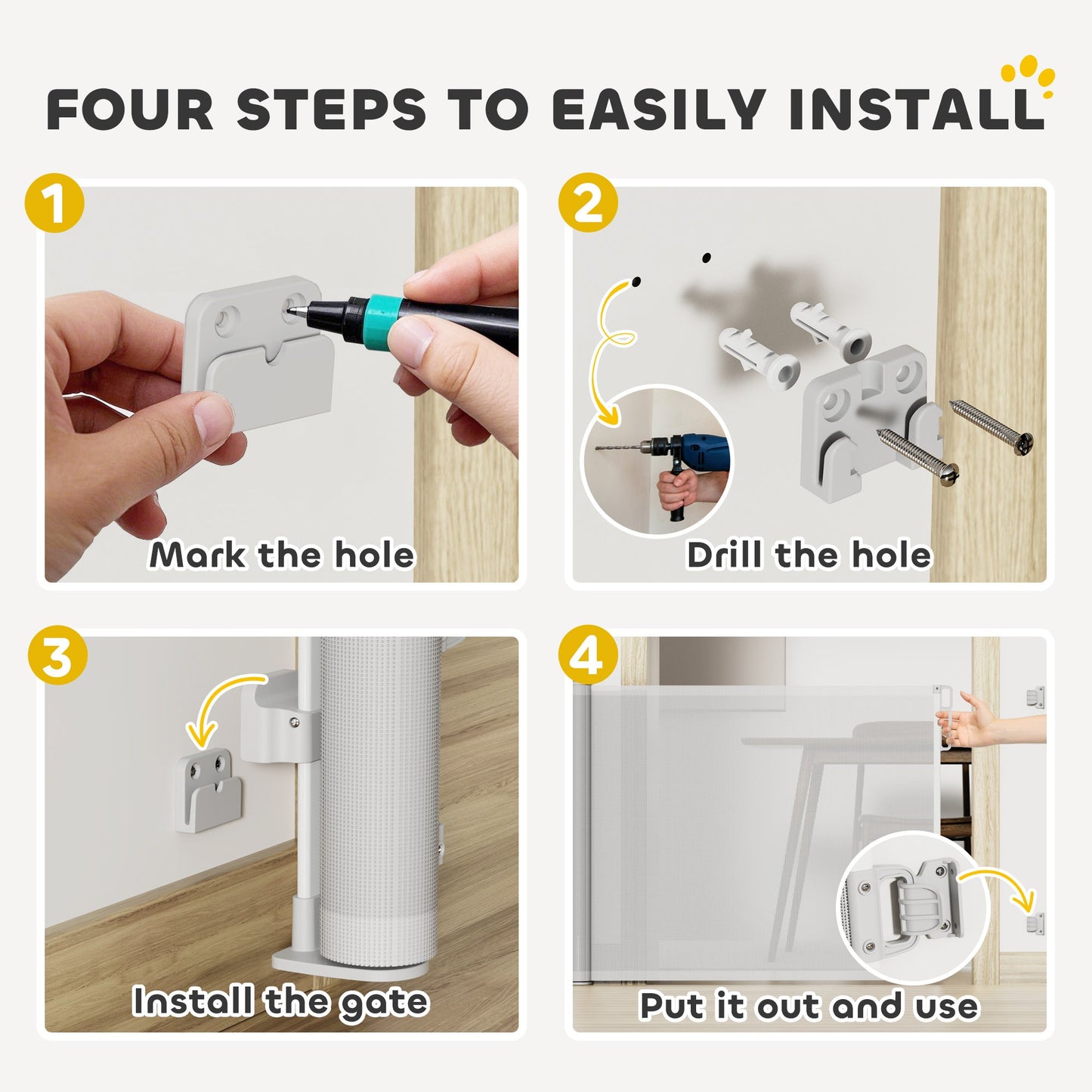 Retractable Stair Gate for Dogs, Extra Wide Dog Gate Extends Up to 140 cm Wide, 86.5 cm Tall, for Doorways, Stairways, Hallways, Indoor and Outdoor, Grey
