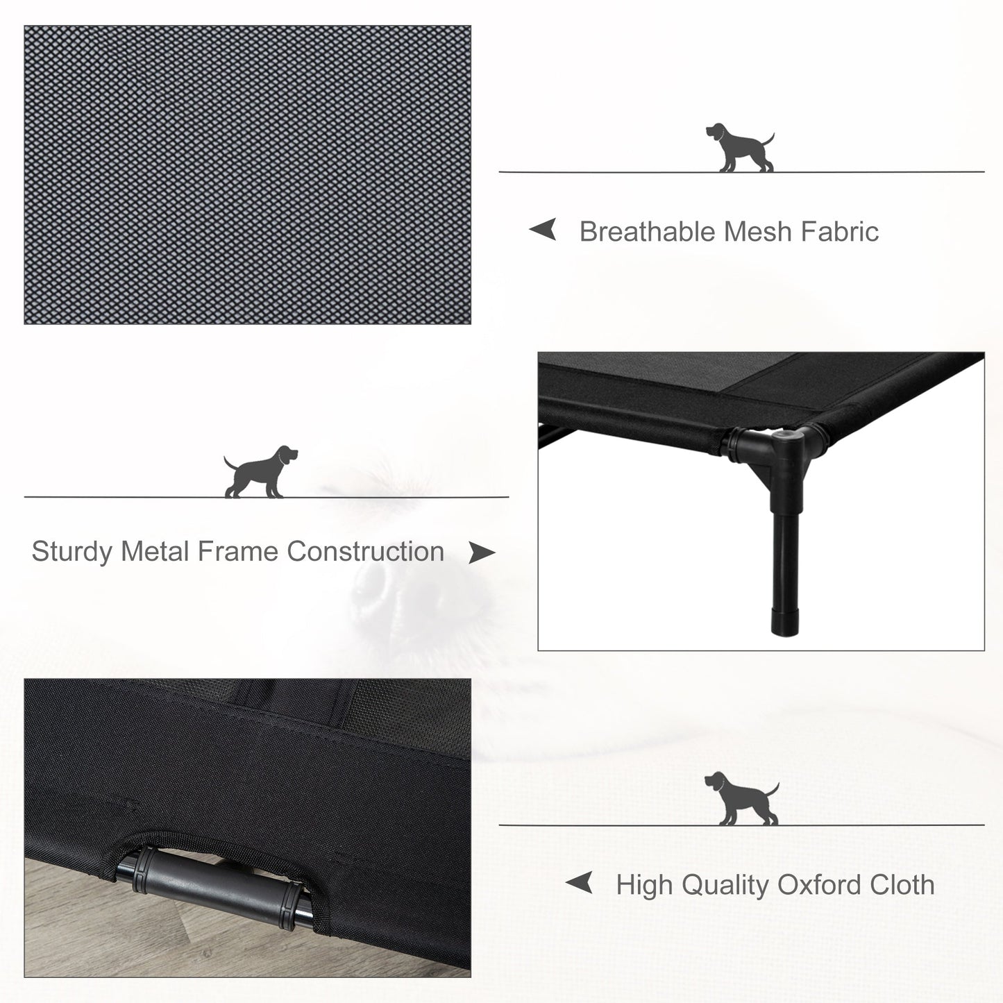 Large Raised Dog Bed Cat Elevated Lifted Cooling Portable Camping Basket Outdoor Indoor Mesh Pet Cot Metal Frame Black