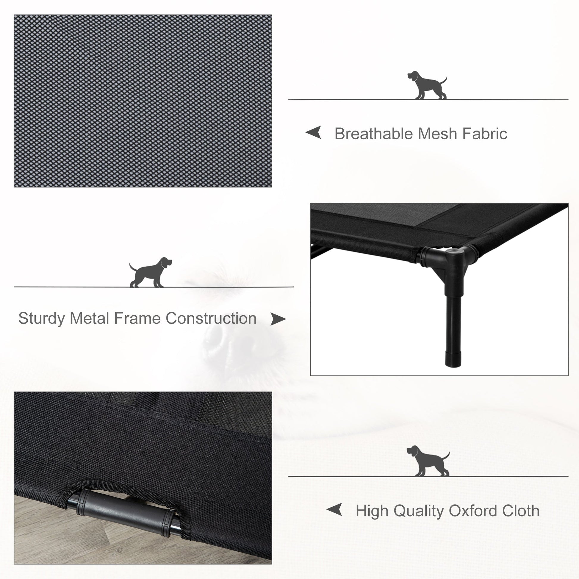 Large Raised Dog Bed Cat Elevated Lifted Cooling Portable Camping Basket Outdoor Indoor Mesh Pet Cot Metal Frame Black