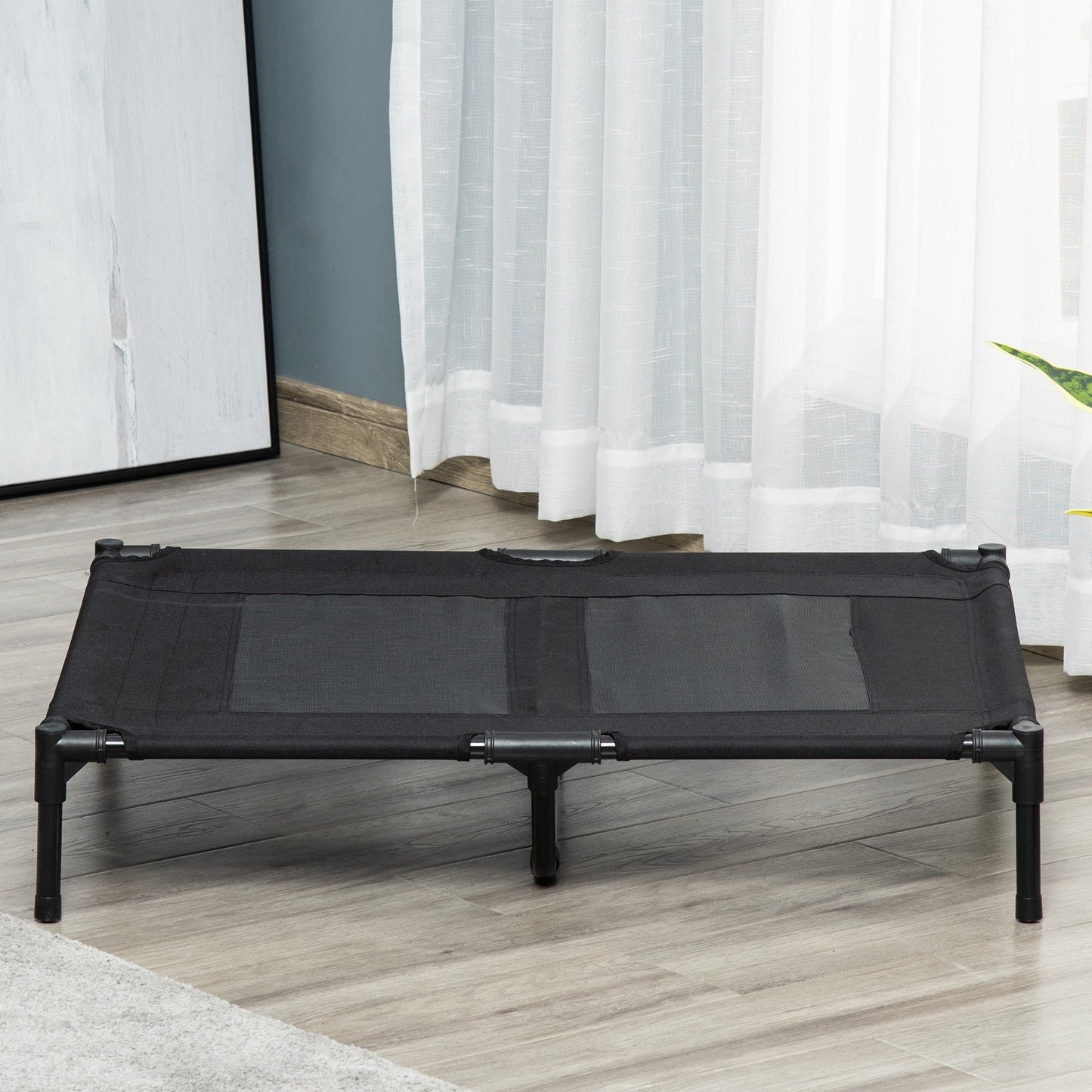 Large Raised Dog Bed Cat Elevated Lifted Cooling Portable Camping Basket Outdoor Indoor Mesh Pet Cot Metal Frame Black