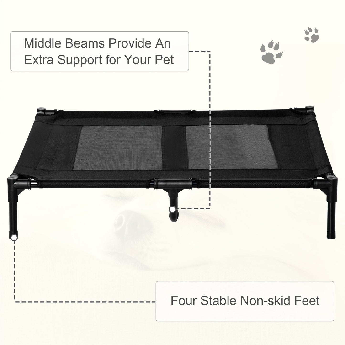 Large Raised Dog Bed Cat Elevated Lifted Cooling Portable Camping Basket Outdoor Indoor Mesh Pet Cot Metal Frame Black