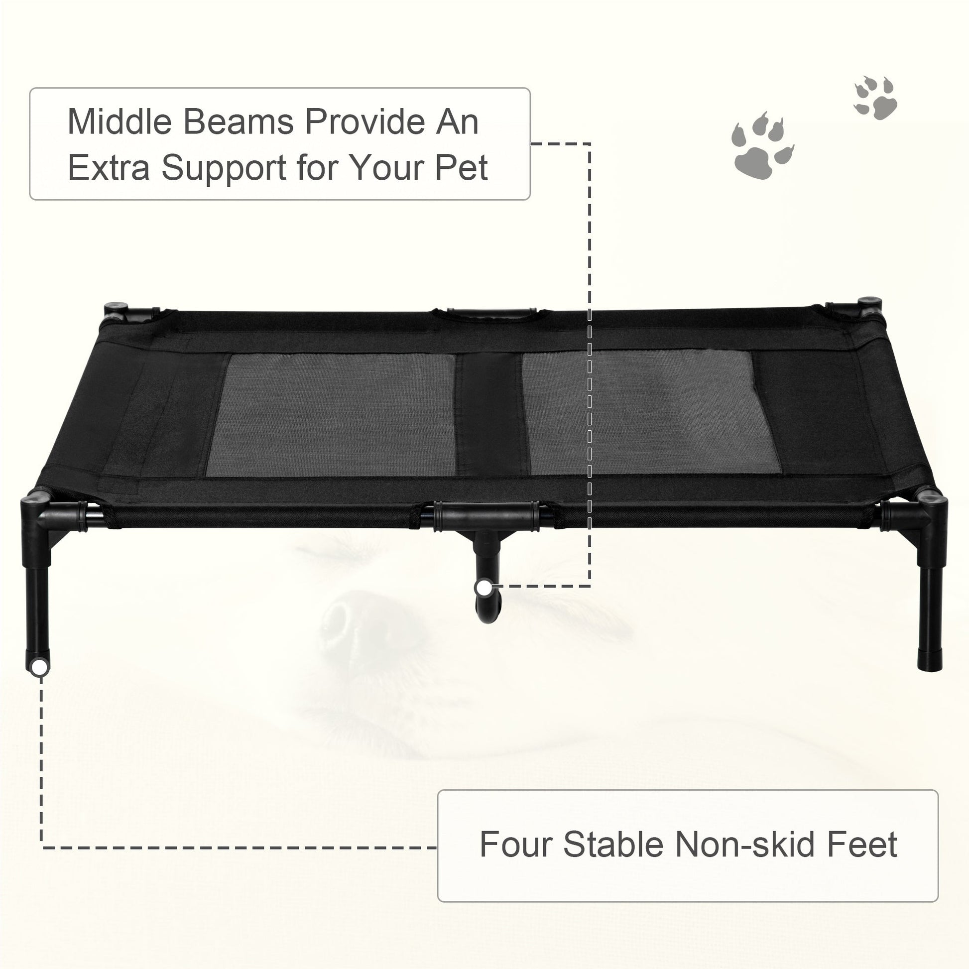 Large Raised Dog Bed Cat Elevated Lifted Cooling Portable Camping Basket Outdoor Indoor Mesh Pet Cot Metal Frame Black