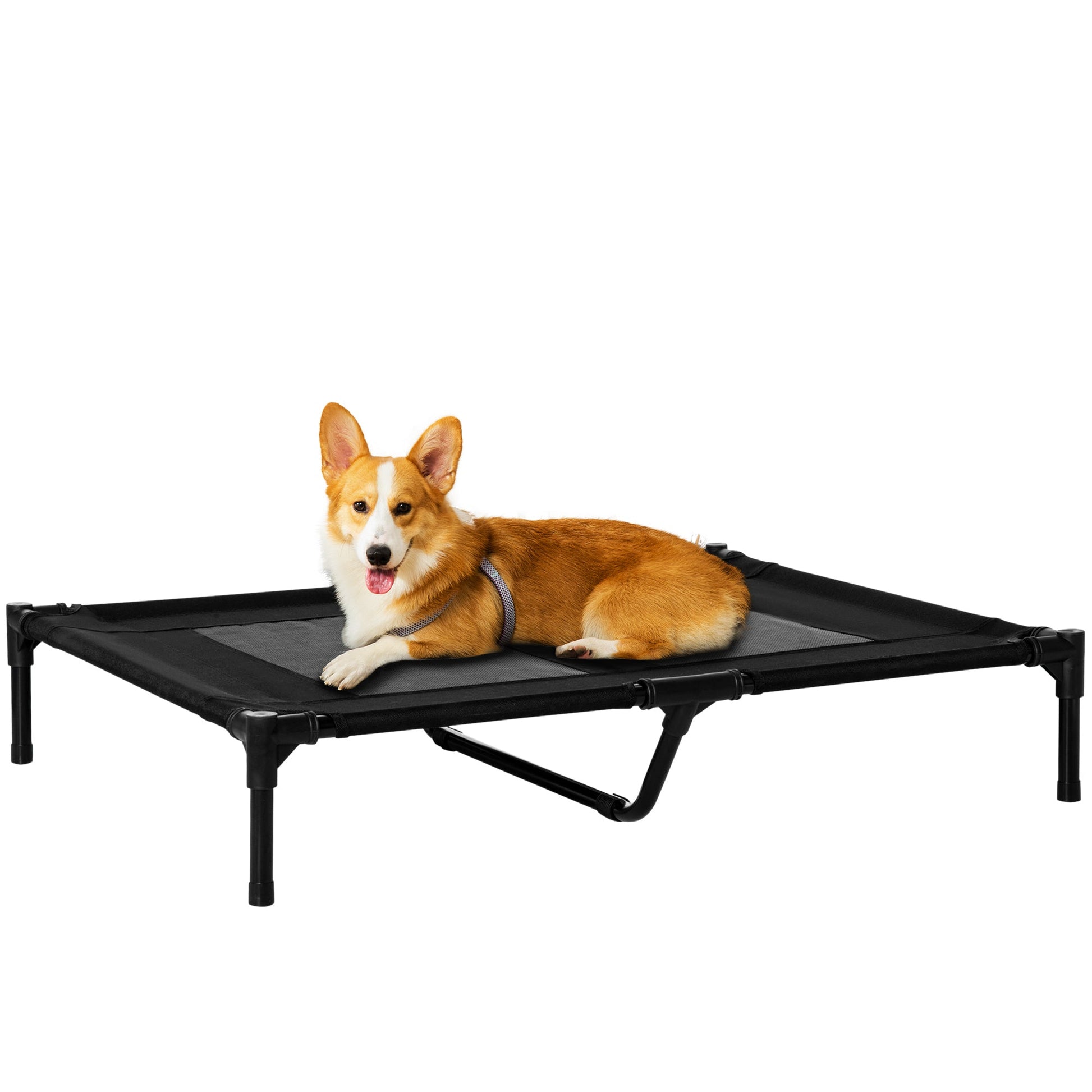 Large Raised Dog Bed Cat Elevated Lifted Cooling Portable Camping Basket Outdoor Indoor Mesh Pet Cot Metal Frame Black