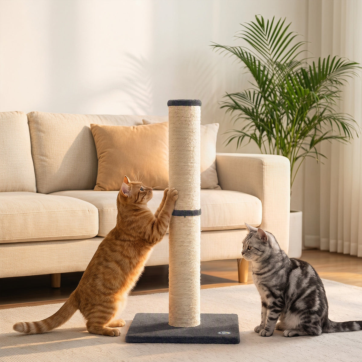 Cat Scratching Post, 80cm Tall Cat Scratch Post with Sisal Rope, Plush Base, Lightweight Claw Scratcher for Indoor Kittens, Dark Grey